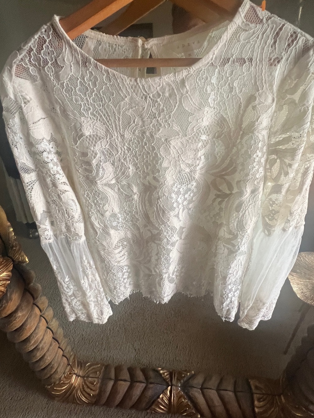 Adiva Cream Floral Lace Long-Sleeve Blouse